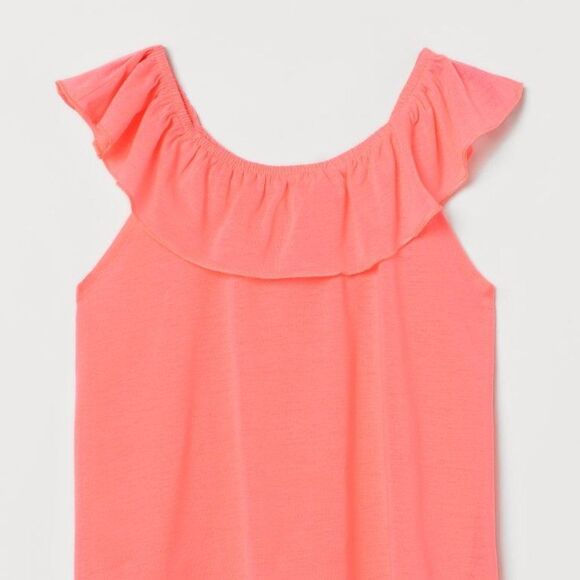 H&m Neon Orange Ruffle Off Shoulder Tank Top - Picture 1 of 5